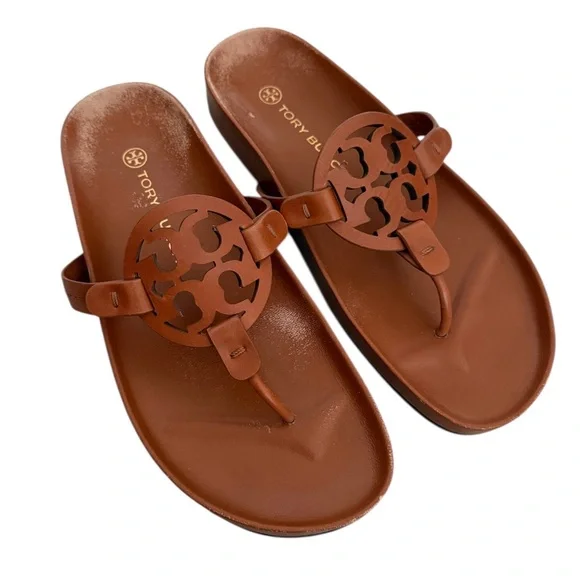 Tory Burch Brown Leather Logo Sandals. Womens size 8. - Picture 2 of 8
